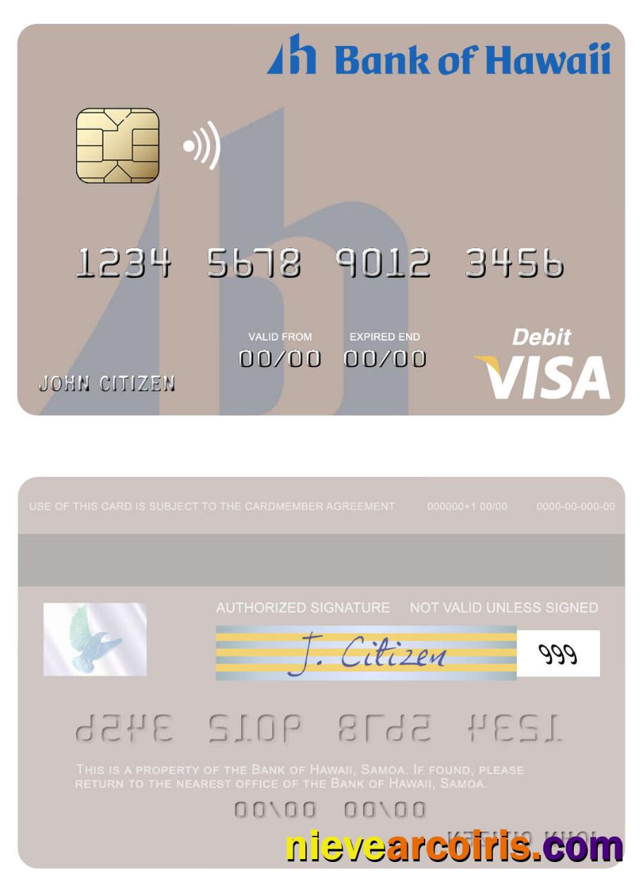 Samoa Bank of Hawaii visa debit card
